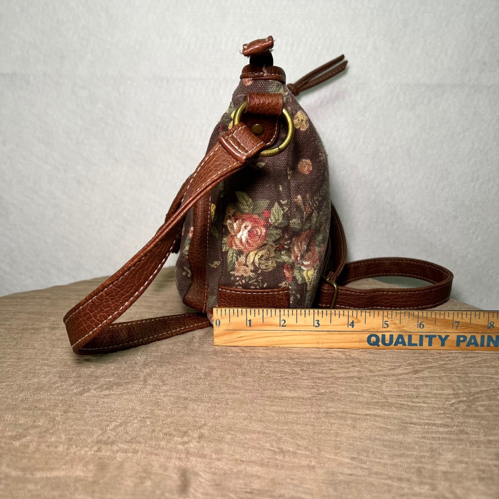 Floral Canvas Crossbody Brown Lace Trim 90s Nostalgia Y2K Cottagecore Boho Bag - Picture 11 of 13